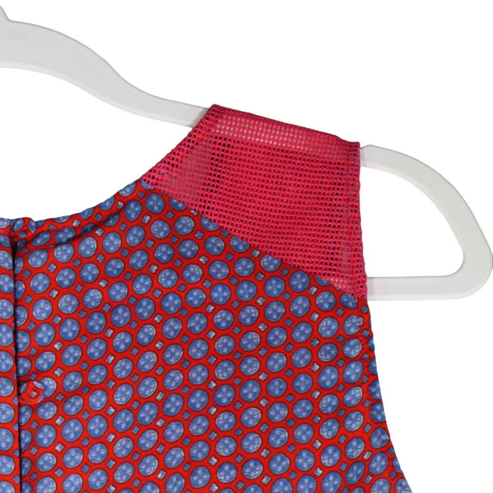 Daniel Rainn Blouse Womens Meduim Red White Blue Button Back Lace Detail Boho - Picture 6 of 13